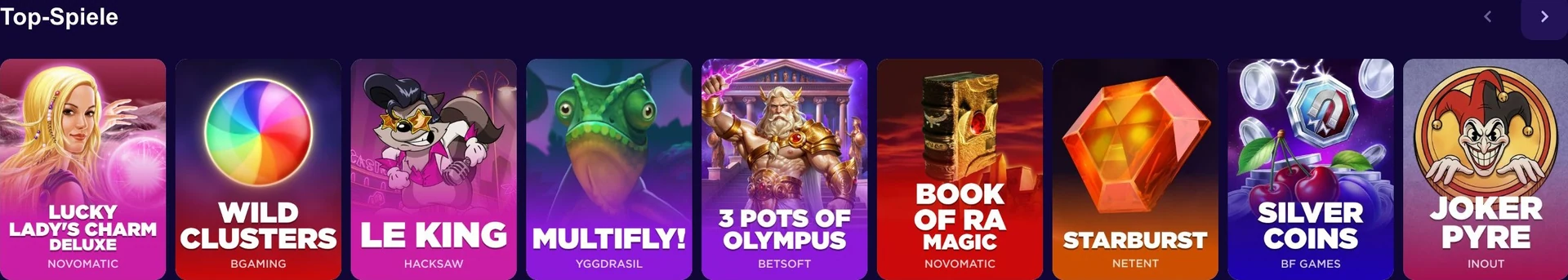 Astrozino: Top-Spiele in der Lobby